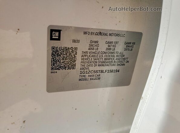 1G1ZC5ST8LF158194 2020 CHEVROLET MALIBU White 
