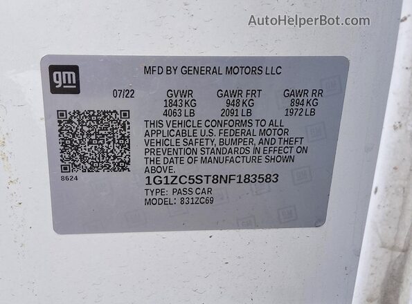 1G1ZC5ST8NF183583 2022 CHEVROLET MALIBU White Engine compartment view