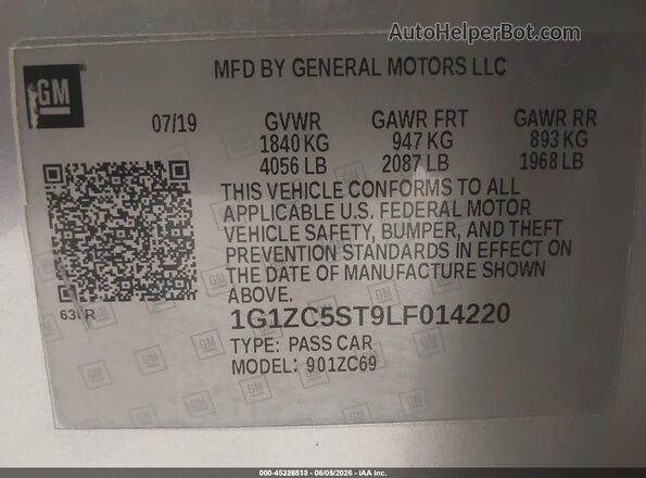 1G1ZC5ST9LF014220 2020 CHEVROLET MALIBU Silver Engine compartment view