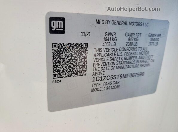 1G1ZC5ST9MF087590 2021 CHEVROLET MALIBU White 
