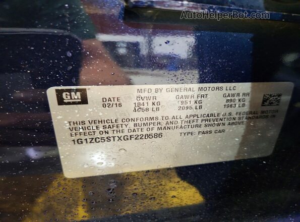 1G1ZC5STXGF220586 2016 CHEVROLET MALIBU Синий 
