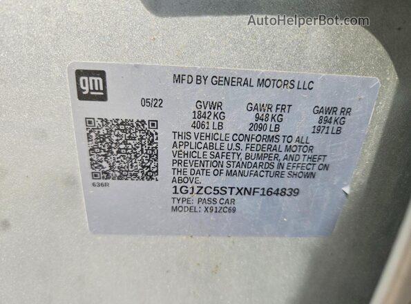 1G1ZC5STXNF164839 2022 CHEVROLET MALIBU Silver 