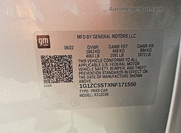 1G1ZC5STXNF171550 2022 CHEVROLET MALIBU Silver 