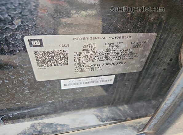 1G1ZD5ST0JF200707 2018 CHEVROLET MALIBU Black Вид підкапотного простору