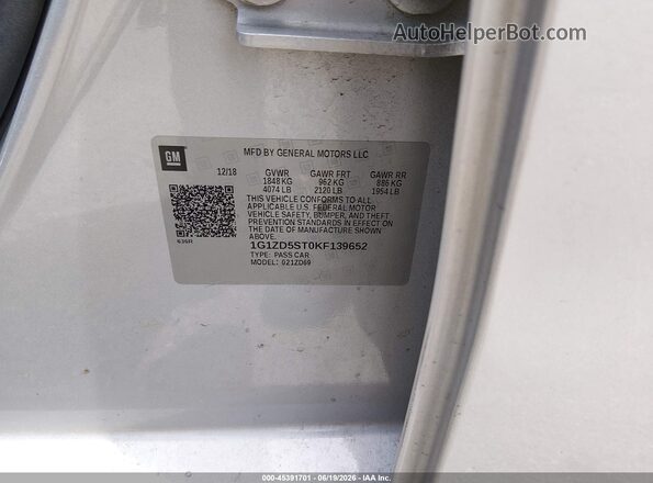 1G1ZD5ST0KF139652 2019 CHEVROLET MALIBU Серый Вид подкапотного пространства