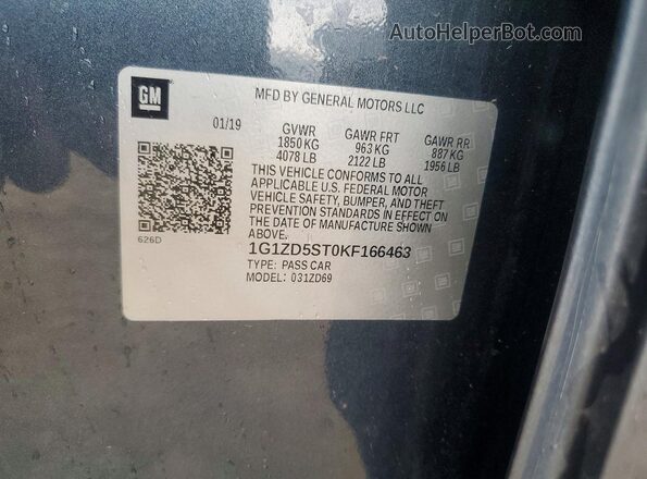1G1ZD5ST0KF166463 2019 CHEVROLET MALIBU Blue ძრავის განყოფილების ხედი