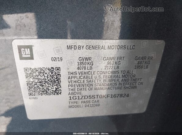 1G1ZD5ST0KF167824 2019 CHEVROLET MALIBU Blue Engine compartment view