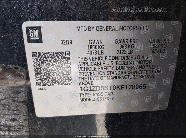 1G1ZD5ST0KF170965 2019 CHEVROLET MALIBU Black Widok komory silnika