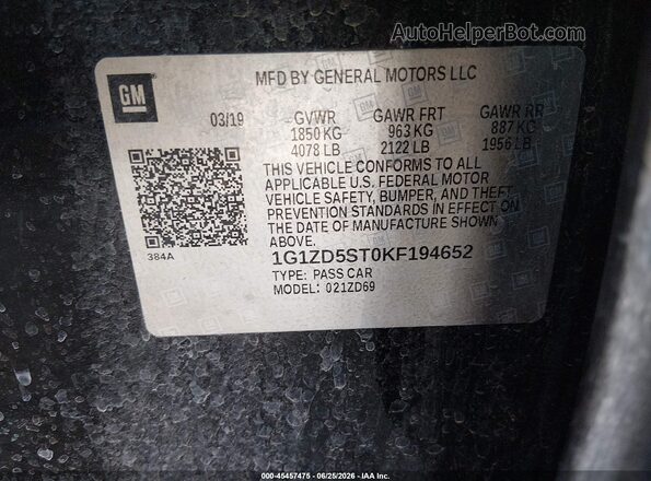 1G1ZD5ST0KF194652 2019 CHEVROLET MALIBU Black Շարժիչի բաժամունքի տեսք
