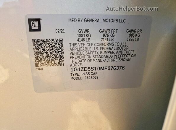 1G1ZD5ST0MF076376 2021 CHEVROLET MALIBU Silver Vista del compartimento del motor