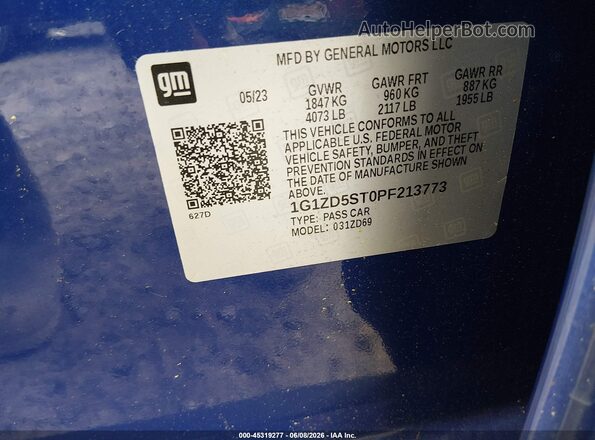 1G1ZD5ST0PF213773 2023 CHEVROLET MALIBU Blue Vista del compartimento del motor