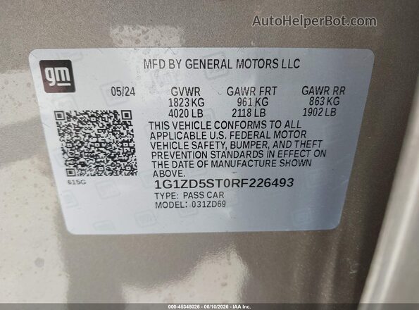 1G1ZD5ST0RF226493 2024 CHEVROLET MALIBU Gray ძრავის განყოფილების ხედი
