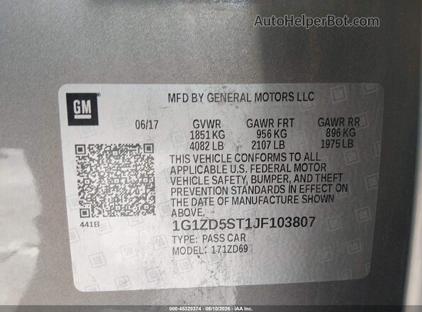 1G1ZD5ST1JF103807 2018 CHEVROLET MALIBU Gray ძრავის განყოფილების ხედი