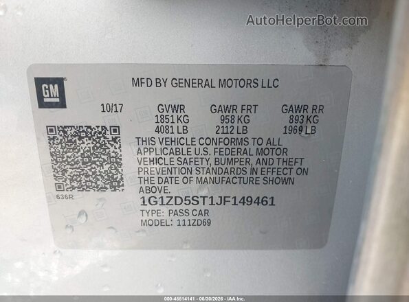 1G1ZD5ST1JF149461 2018 CHEVROLET MALIBU Silver Vista del compartimento del motor
