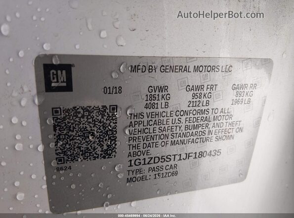 1G1ZD5ST1JF180435 2018 CHEVROLET MALIBU White Вид підкапотного простору