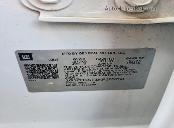 1G1ZD5ST1KF105753 2019 CHEVROLET MALIBU White Engine compartment view