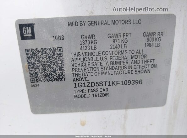 1G1ZD5ST1KF109396 2019 CHEVROLET MALIBU White ძრავის განყოფილების ხედი