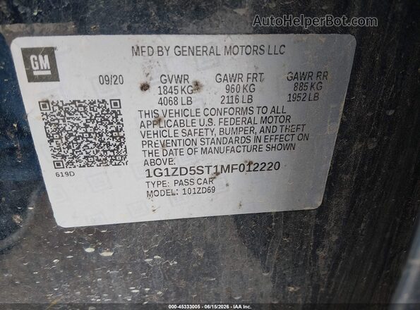1G1ZD5ST1MF012220 2021 CHEVROLET MALIBU Blue ძრავის განყოფილების ხედი