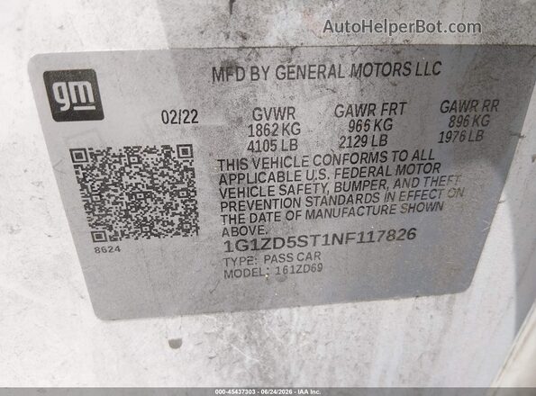 1G1ZD5ST1NF117826 2022 CHEVROLET MALIBU White Widok komory silnika
