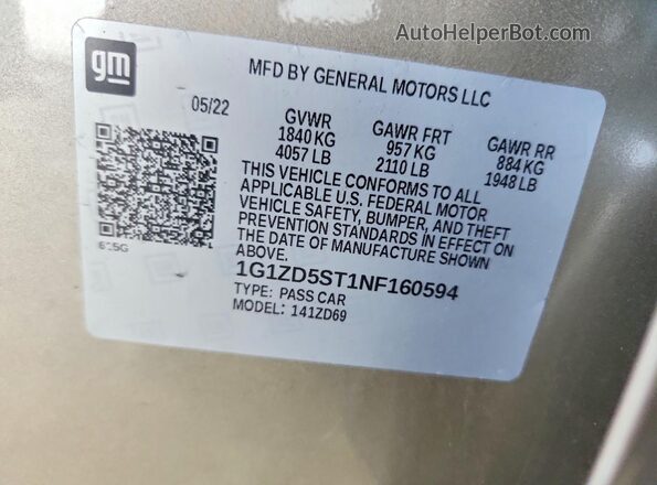 1G1ZD5ST1NF160594 2022 CHEVROLET MALIBU Tan 