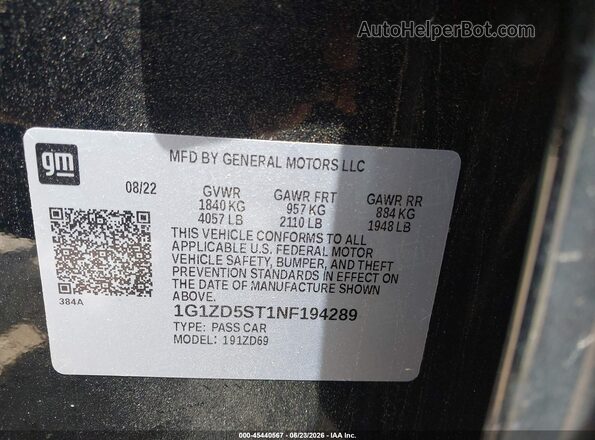 1G1ZD5ST1NF194289 2022 CHEVROLET MALIBU Black Vista del compartimento del motor