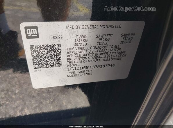 1G1ZD5ST1PF187944 2023 CHEVROLET MALIBU Черный Вид подкапотного пространства