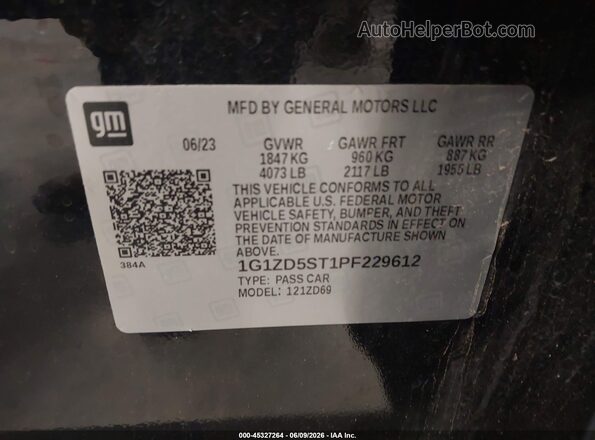 1G1ZD5ST1PF229612 2023 CHEVROLET MALIBU Black Vista del compartimento del motor