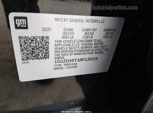 1G1ZD5ST1RF133319 2024 CHEVROLET MALIBU Black Widok komory silnika
