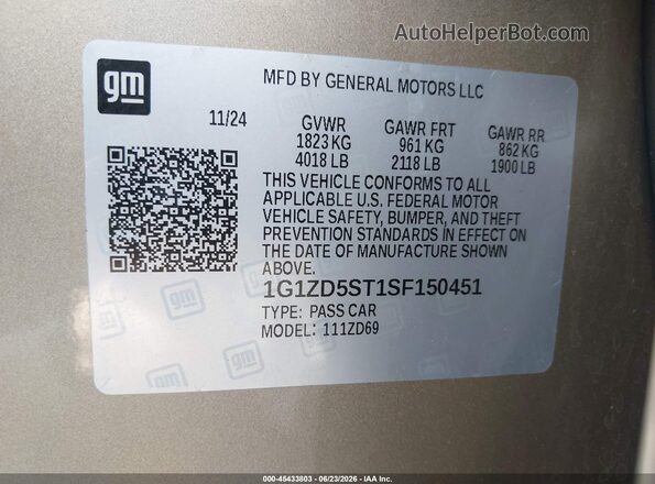 1G1ZD5ST1SF150451 2025 CHEVROLET MALIBU Gold ძრავის განყოფილების ხედი