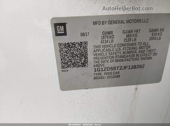 1G1ZD5ST2JF128392 2018 CHEVROLET MALIBU White Вид підкапотного простору