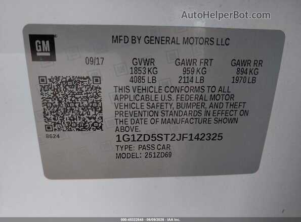 1G1ZD5ST2JF142325 2018 CHEVROLET MALIBU Белый Вид подкапотного пространства