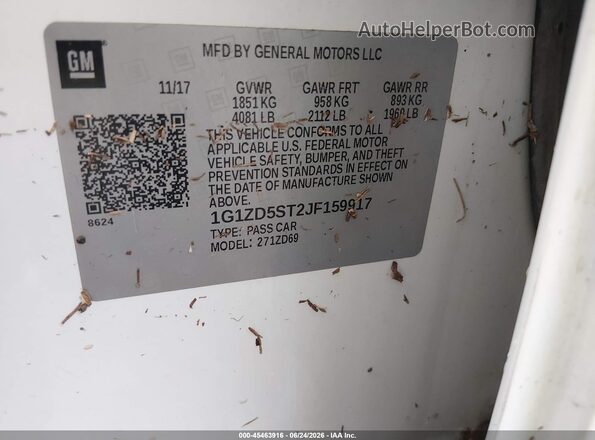 1G1ZD5ST2JF159917 2018 CHEVROLET MALIBU White ძრავის განყოფილების ხედი