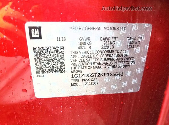 1G1ZD5ST2KF125641 2019 CHEVROLET MALIBU Burgundy Engine compartment view
