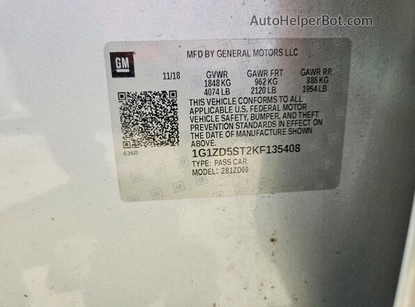 1G1ZD5ST2KF135408 2019 CHEVROLET MALIBU Silver Widok komory silnika