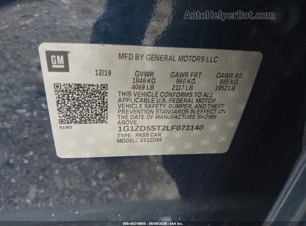 1G1ZD5ST2LF073140 2020 CHEVROLET MALIBU Blue ძრავის განყოფილების ხედი