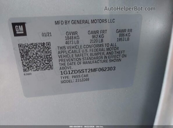 1G1ZD5ST2MF062303 2021 CHEVROLET MALIBU Gray Շարժիչի բաժամունքի տեսք