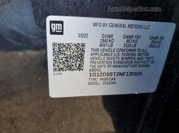 1G1ZD5ST2NF130505 2022 CHEVROLET MALIBU Черный Вид подкапотного пространства