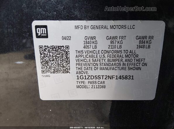 1G1ZD5ST2NF145831 2022 CHEVROLET MALIBU Black Vista del compartimento del motor