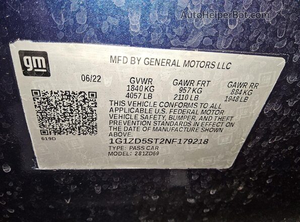 1G1ZD5ST2NF179218 2022 CHEVROLET MALIBU Blue 