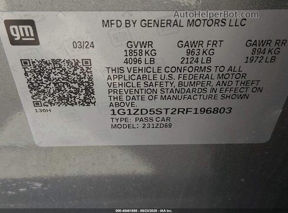 1G1ZD5ST2RF196803 2024 CHEVROLET MALIBU Gray ძრავის განყოფილების ხედი