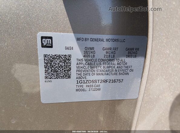 1G1ZD5ST2RF216757 2024 CHEVROLET MALIBU Beige ძრავის განყოფილების ხედი