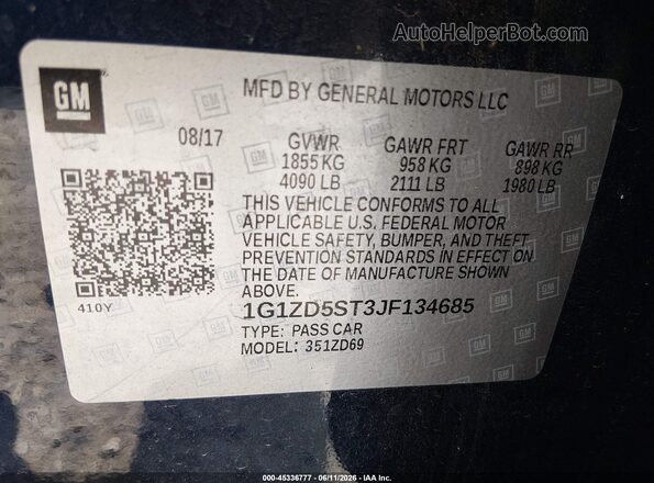 1G1ZD5ST3JF134685 2018 CHEVROLET MALIBU Blue Շարժիչի բաժամունքի տեսք