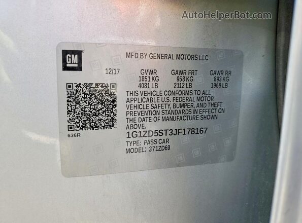 1G1ZD5ST3JF178167 2018 CHEVROLET MALIBU Серебряный Вид подкапотного пространства