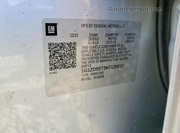 1G1ZD5ST3KF139810 2019 CHEVROLET MALIBU Серебряный 