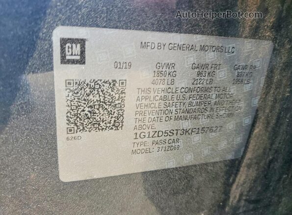 1G1ZD5ST3KF157627 2019 CHEVROLET MALIBU Gray 