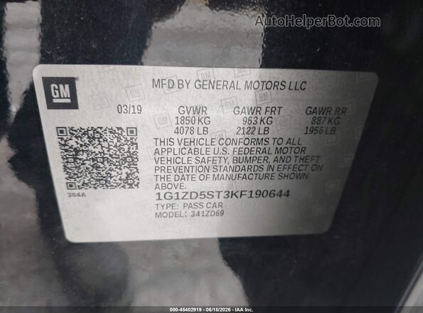 1G1ZD5ST3KF190644 2019 CHEVROLET MALIBU Black ძრავის განყოფილების ხედი
