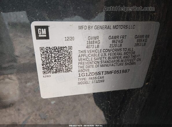 1G1ZD5ST3MF051987 2021 CHEVROLET MALIBU Blue Engine compartment view