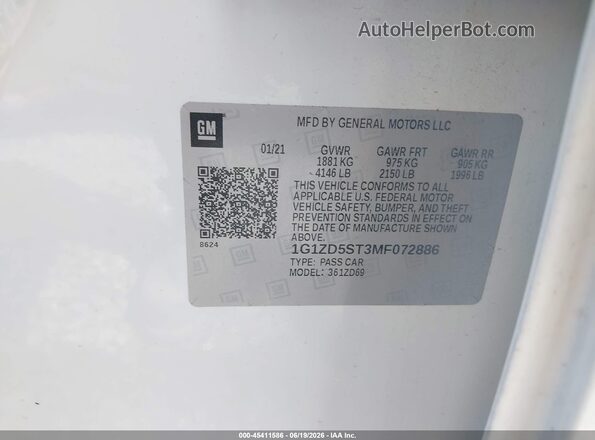 1G1ZD5ST3MF072886 2021 CHEVROLET MALIBU White Widok komory silnika