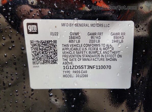 1G1ZD5ST3NF110070 2022 CHEVROLET MALIBU Black Vista del compartimento del motor