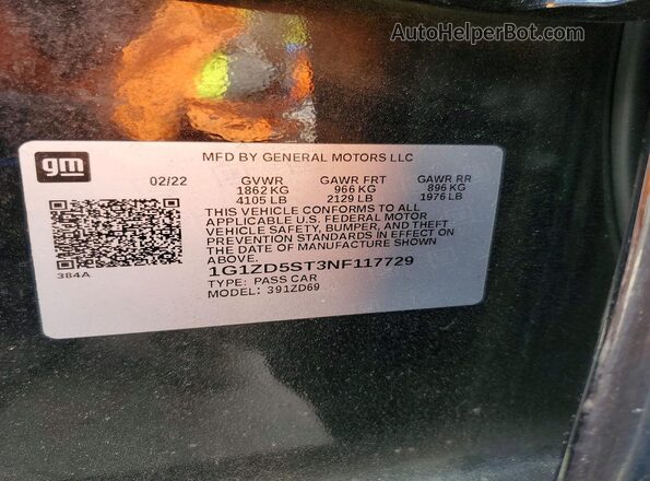 1G1ZD5ST3NF117729 2022 CHEVROLET MALIBU Black 